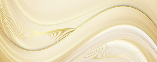 Wall Mural - Line curve golden luxury on brown background. Realistic template cover 3d style design. Vector illustration.