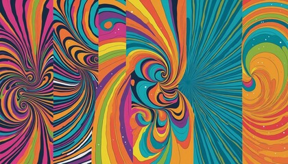 Wall Mural - Set of retro psychedelic rainbow background illustration design