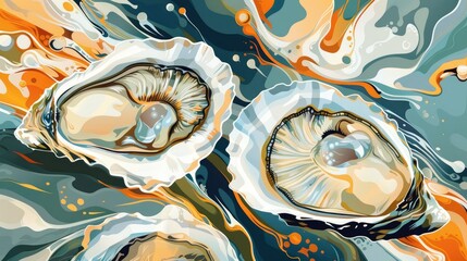 Wall Mural - Oysters on a Swirling Background