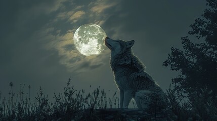 Sticker - full moon wolf