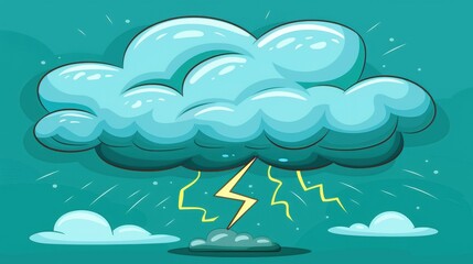 Wall Mural - Cartoon thundercloud with gray clouds and lightning in isolated illustration.