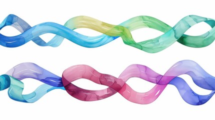 Poster - Vibrant watercolor ribbons in green, blue, and pink, representing Rare Disease Day. Handdrawn illustrations on a clean backdrop.