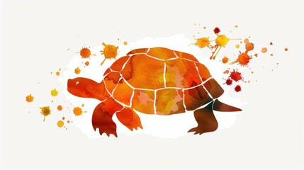 Intricate turtle illustration with watercolor splashes on an abstract background. Captures wildlife art and natures beauty.