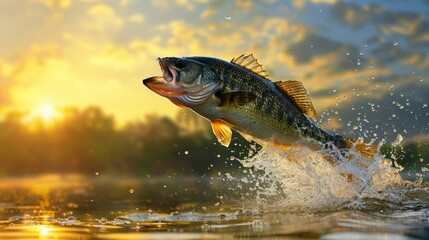 Wall Mural - Large mouth bass jumping out of the water