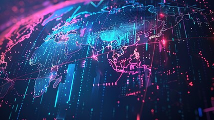 Poster - Abstract digital world map, concept of global network and connectivity, artificial general intelligence, high speed data transfer and cyber technology, information exchange