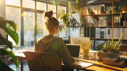 Wall Mural - A young entrepreneur working in a stylish, clean office space