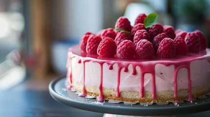 Wall Mural - cheesecake with raspberries