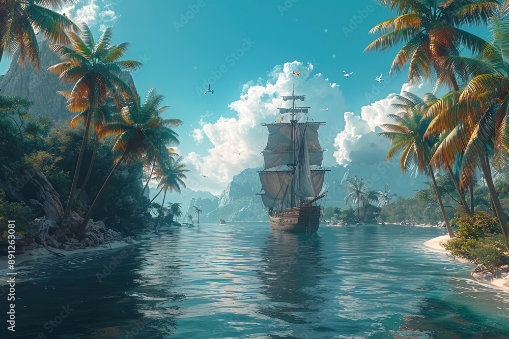 christopher-columbus-captain-in-uniform-spaniards-on-galleon-ships