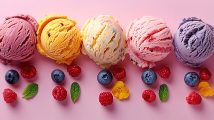 Sticker - Colorful Ice Cream Scoops with Berries