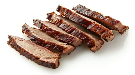 Sticker - Juicy slices of smoked pork brisket, isolated on white