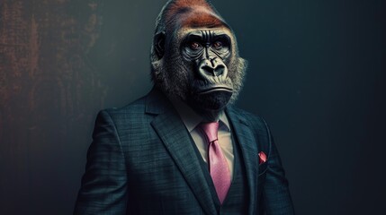 Sticker - Gorilla dressed in an elegant and modern suit with a nice tie. Fashion portrait of an anthropomorphic animal, monkey, shooted in a charismatic human attitude