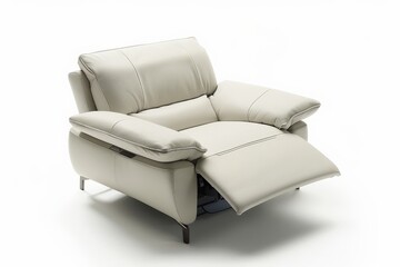 A luxurious modern reclining chair featuring plush white leather cushions, designed for maximum comfort and style, perfect for contemporary living spaces or relaxation areas.