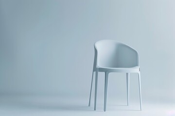 Poster - A minimalist white chair featuring a curved backrest placed in an open space, showcasing its simplicity and elegance, ideal for modern and sleek interior designs.