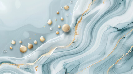 Wall Mural - A blue and gold swirl with many small gold balls on it