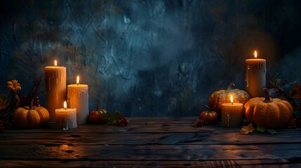 Wall Mural - Autumn Tabletop With Pumpkins And Candles.