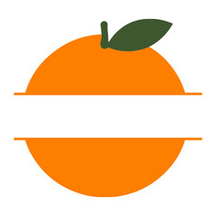 Wall Mural - An orange circle with a green leaf on top and a horizontal white stripe across the center