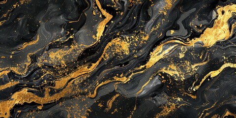 Poster - Elegant Black and Gold Abstract Marble Texture