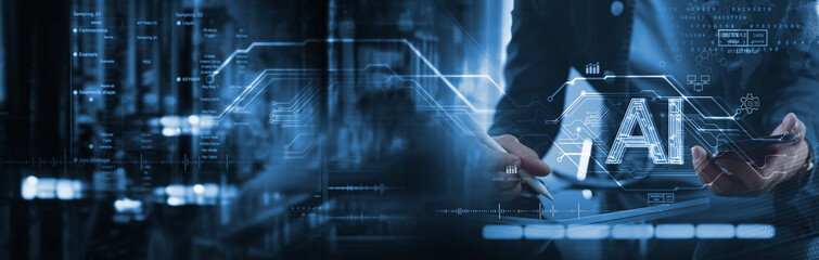 Wall Mural - ai technology, data engineering. computer programmer, software engineer using digital tablet with ai