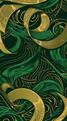 Canvas Print - Abstract Green and Gold Flowing Pattern Design