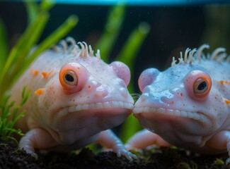 Canvas Print - Two lizards are looking at each other in an aquarium. AI.