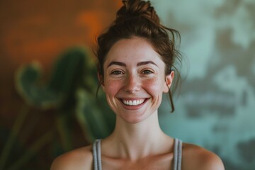 Sticker - Peaceful Woman Smiling After Yoga Workout