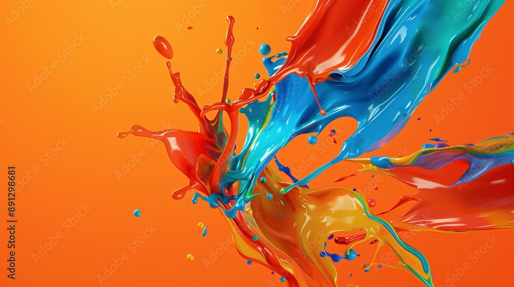 Dynamic 3D render of colorful paint intertwining as it pours, creating ...