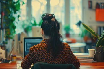 Wall Mural - Close-Up of Female Employee Working on Computer