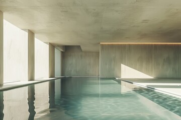 Poster - Modern indoor swimming pool with minimalist concrete design