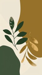 Wall Mural - Abstract Leaves and Shapes in Warm Tones