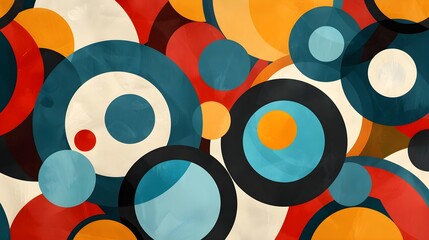 A colorful abstract painting with many different colored circles