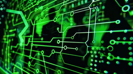 Wall Mural - abstract green circuit board pattern with blurred background