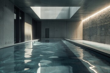 Aufkleber - Modern indoor swimming pool reflecting sunlight in luxury spa