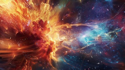 Wall Mural - A cosmic explosion background with bright bursts of light, energy waves, and vibrant colors.