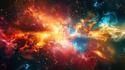 Wall Mural - A cosmic explosion background with bright bursts of light, energy waves, and vibrant colors.