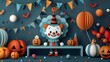 © thien - Playful Clown Percut in Spooky Halloween Setting - Flat Design Concept