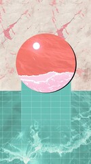 Wall Mural - Abstract Sunshine Over Water in Pink and Teal Design