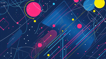 Abstract geometric shapes and lines in a cosmic space background