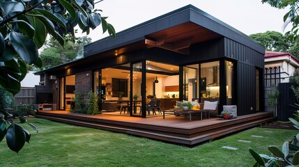 Wall Mural - The renovation of a modern home extension in Melbourne includes the addition of a deck, patio, and courtyard area