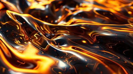 Poster - An abstract view of golden molten metal waves with a fiery glow, capturing the fluid and dynamic movement of the material, creating a visually striking and dynamic image.