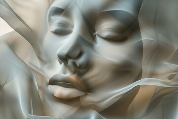 Leinwandbilder - A beautiful abstract digital artwork featuring elegant flowing shapes in beige and gray hues, creating a sophisticated and calming visual experience.