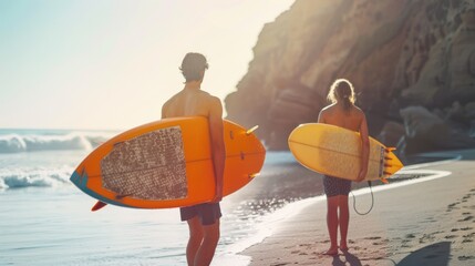 Two surfers with boards