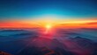 © Hameed - vibrant sunset over pristine mountain range the ozone layer visible as thin protective veil The sky transitions from orange to deep blue emphasizing the atmosphere's layers