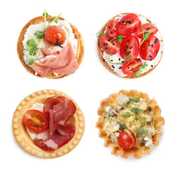 Wall Mural - Set of different canapes isolated on white, top view