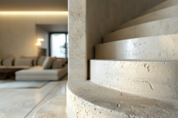 Leinwandbilder - A close-up of modern, rounded steps showcasing the refined design elements of contemporary home architecture, captured beautifully with soft lighting and shadows.