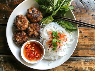 bun cha with grilled pork patties and rice noodles: a vietnamese classic