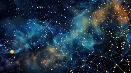 Wall Mural - abstract depiction of a starry night sky with constellations and cosmic colors background