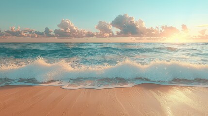 Serene Minimalist Beach Scene with Gentle Waves - Hyper-realistic 3D Rendering