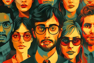 Wall Mural - A Vibrant Collage of Diverse Faces in Glasses