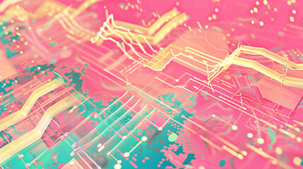 Colorful artistic rendering of an intricate electronic circuit b