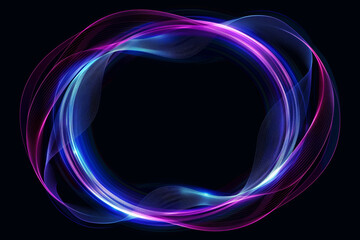 Wall Mural - Abstract background featuring neon glowing wave lines in blue and purple, forming a dynamic circular frame, perfect for digital designs and futuristic projects